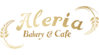 Logo of Aleria Bakery & Cafe with decorative elements on a white background
