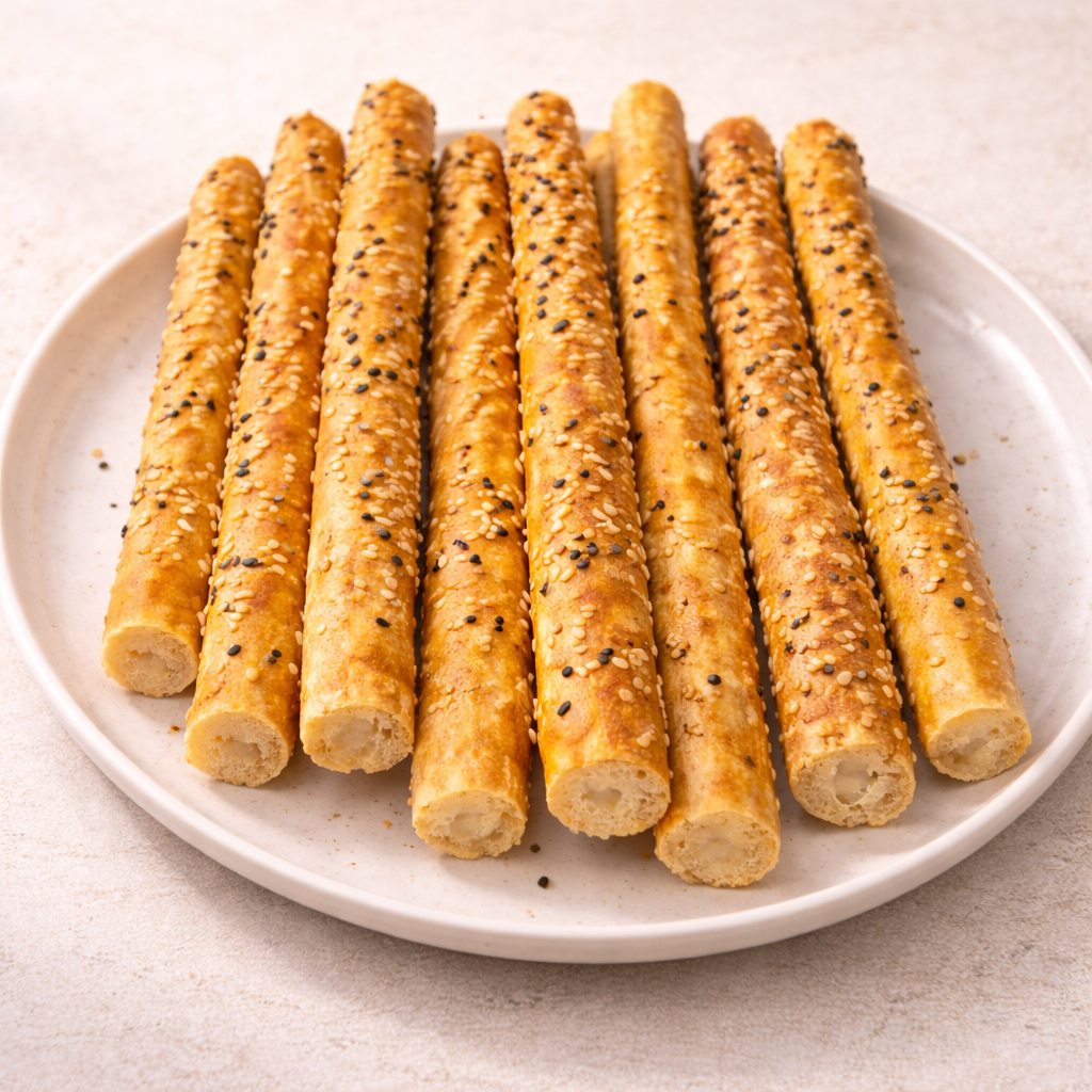 Breadsticks Savory Variety Cookies on a white plate with a light background